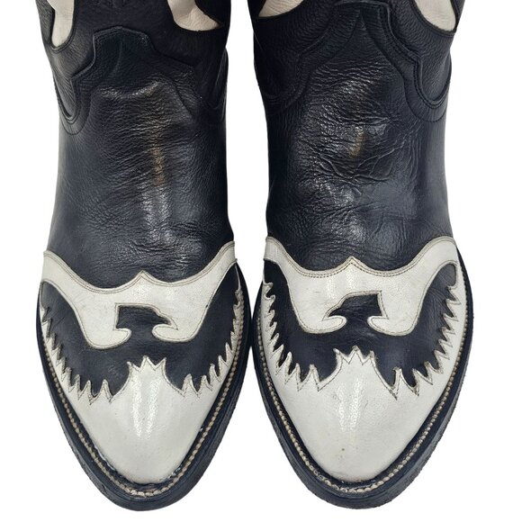 Custom Eagle Phoenix Cowboy Boots Black and White Leather Men 11 Western - Picture 4 of 14